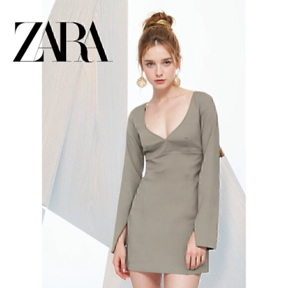 Zara Sweetheart Neckline Long Sleeve Mini Dress Size Medium - Picture 10 of 10